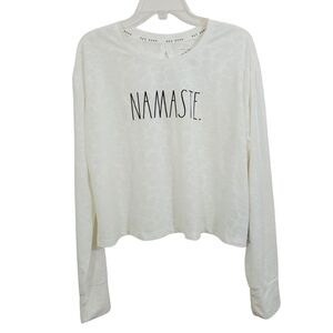 NWT Rae Dunn Namaste Long Sleeve Split Back White Camo Athletic Shirt Size XL